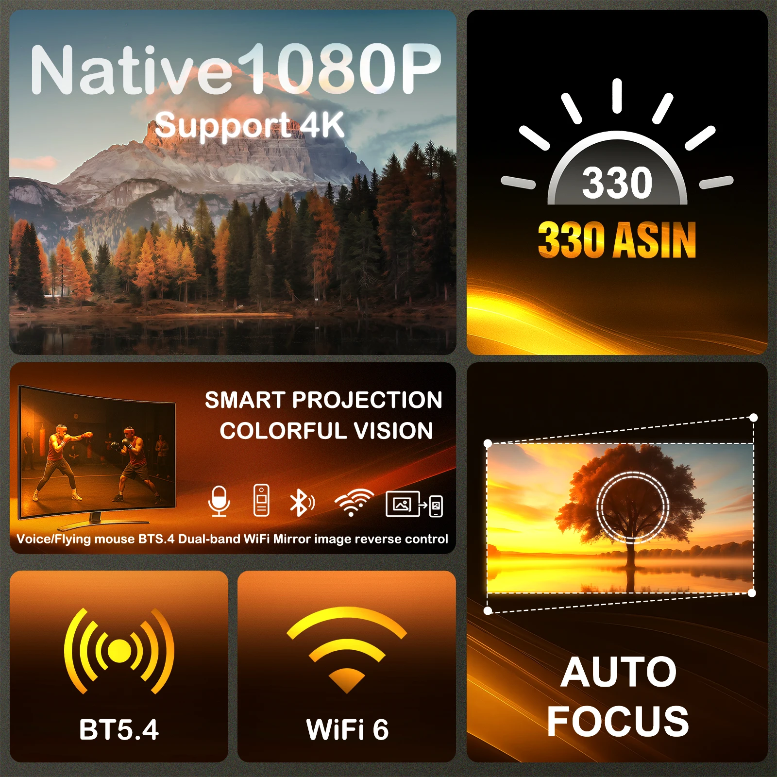 Woopker HY260 PRO 4K natywny projektor 1080P Android 11 330ANSI podwójne Wifi BT5.4 sterowanie głosem Google projektor o bardzo krótkim rzucie