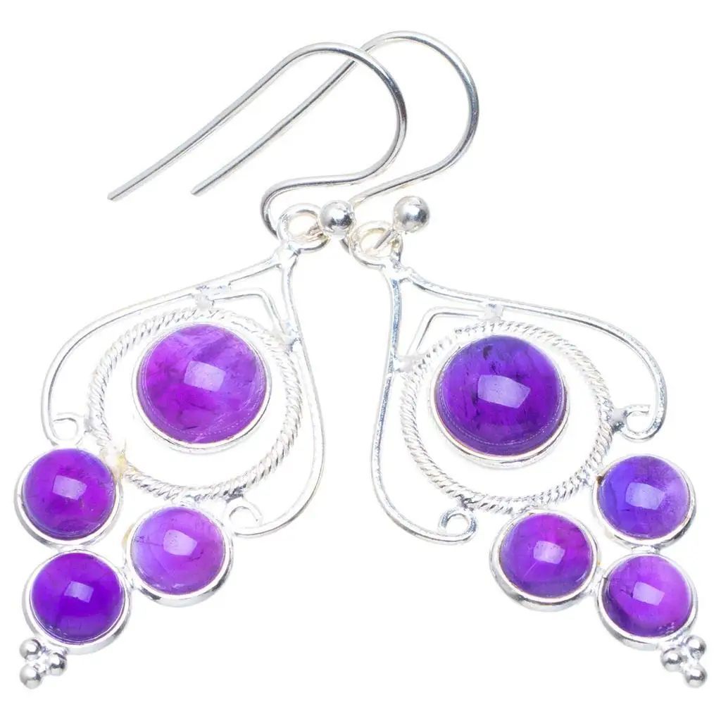 

StarGems® Natural Amethyst Handmade Unique 925 Sterling Silver Earrings 1.75" A4246