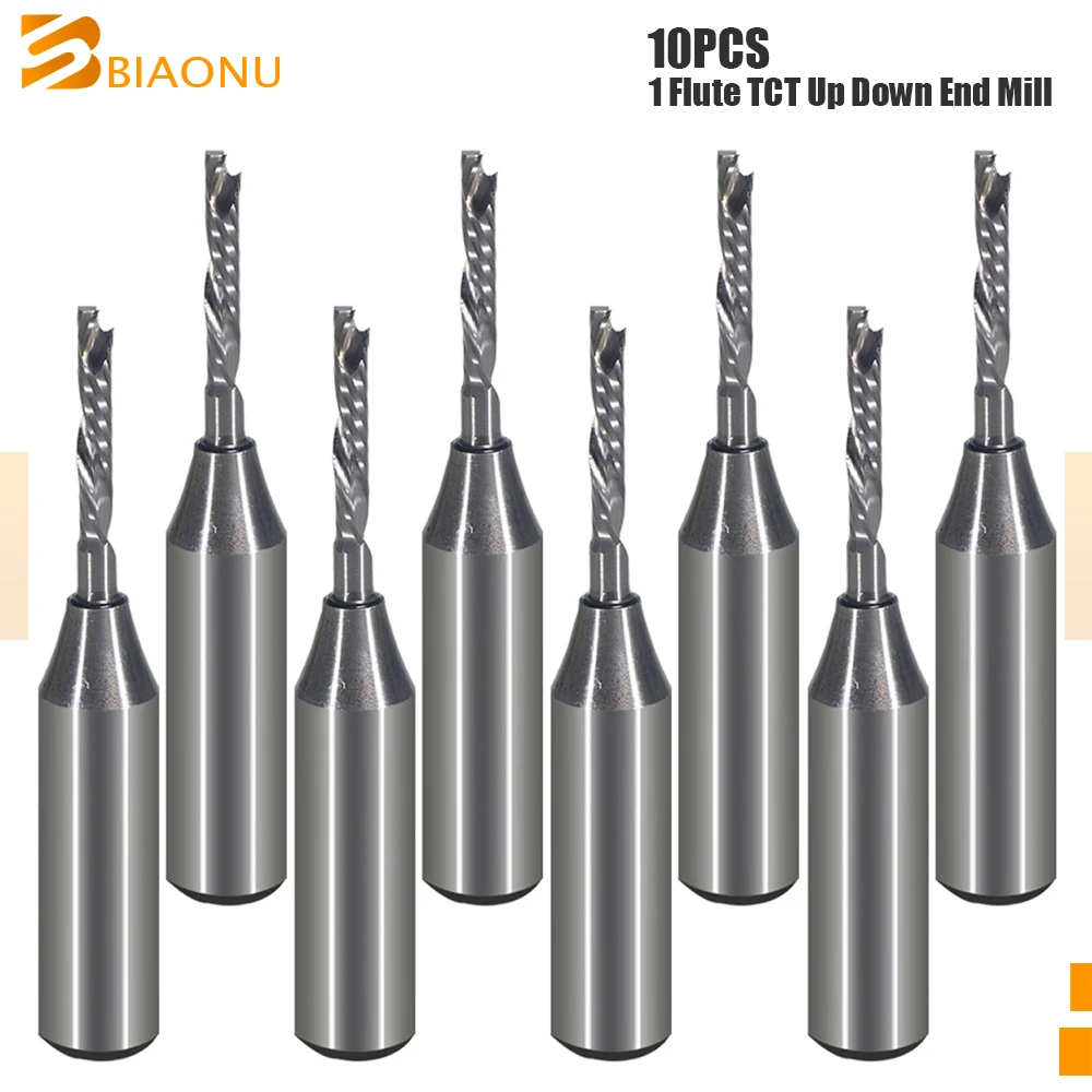 

Biaonu 10Pcs 12.7mm TCT Single Flute Sprial Milling Cutter Tools Up Down Cut Engraving Bits CNC Router Carbide End Mill for Wood