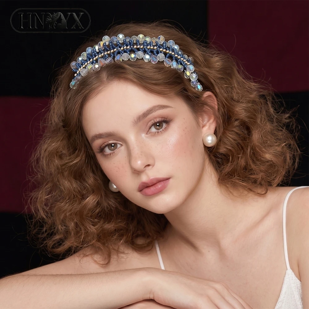

HNYYX Elegant Blue Color Crystal Beaded Headband AB Rhinestone Bridal Hairband for Wedding Party Sparkly Hair Accessories A36