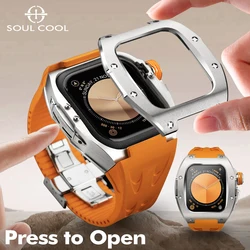 Soul Cool New For Apple Watch Series 11/10 46mm Stainless steel Case Luxury Smart accessories Fashion Fluororubber iWatch mod