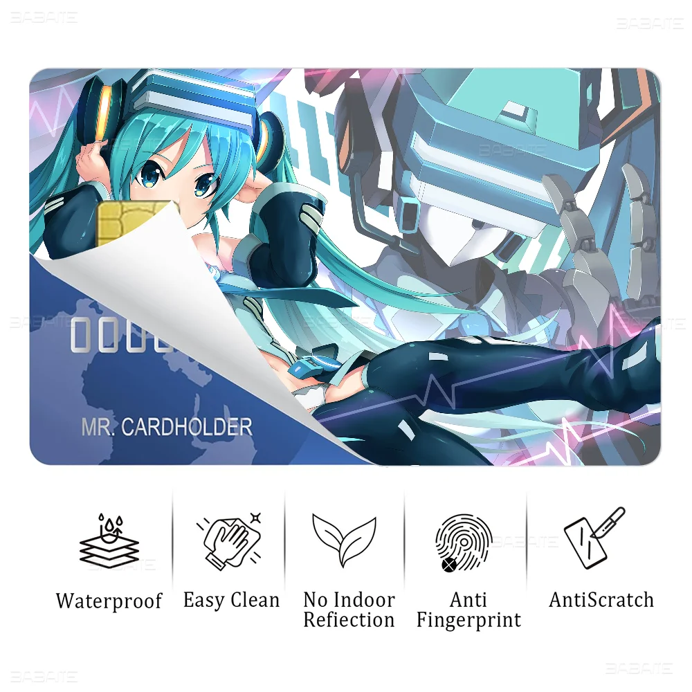 H-Hatsunes Amine Mikus Anime غطاء أمامي ملصق غشائي لبطاقة الخصم الائتمان شريحة صغيرة كبيرة