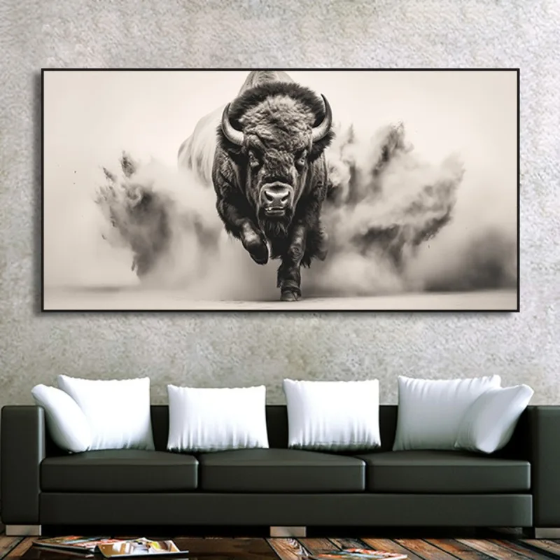 Vintage Animal Bison Running  Art Posters Canvas Painting Wall Prints Pictures for Living Room Home Decor Cuadros