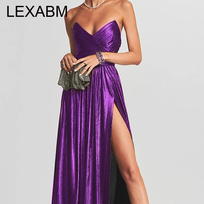 

Сексуальное длинное платье без рукавов с открытой спиной для женщин, вечернее, однотонное, с высоким разрезом, макси-платье для вечеринок и ночных клубов