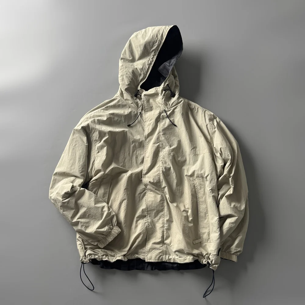 

Double-Sided Wear Outdoor Hooded Jacket Loose Workwear Versatile Classic Plaid Nylon Fiber Youth Autumn Spring Wear