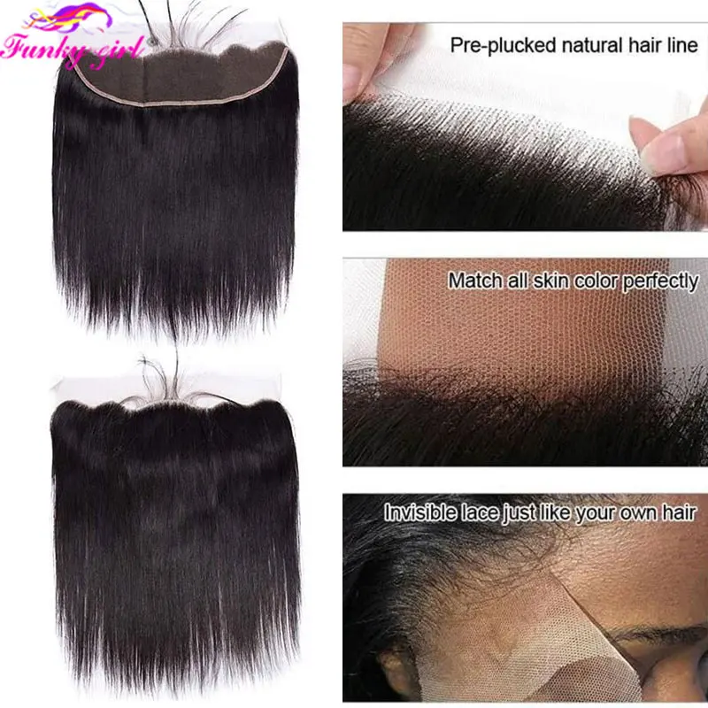 Renda Lurus Frontal 13X4 Rambut Manusia 12-22 Inci HD Renda Penutup Frontal Brasil Lurus Telinga Ke Telinga Rambut Perawan Bagian Gratis