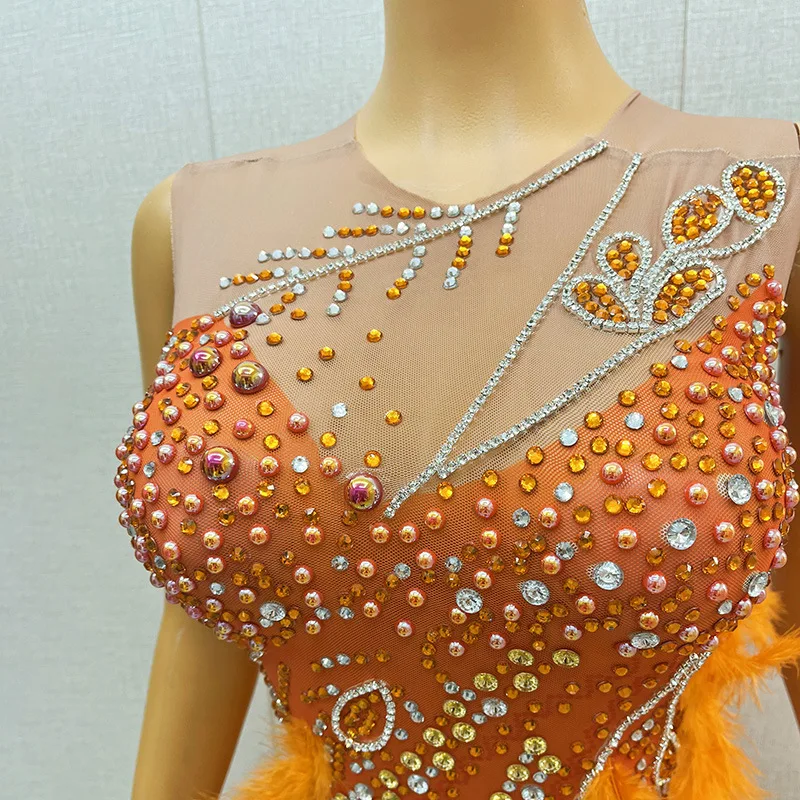 الماس عيد ميلاد زي ملهى ليلي بار ريشة سليم فستان المغني مأدبة Vestidos De Ocasião الرسمي Vestidos De Fiesta De Lujo