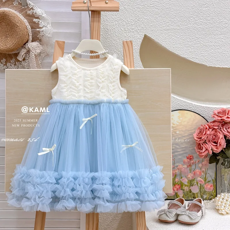 

Girls' summer dress, baby girl's formal dress, tank dress, children's mesh princess dress