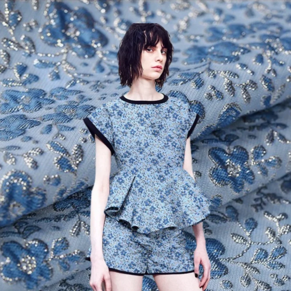 Jacquard Fabric French Style Small Fragrance Gold and Silver Thread Floral Dress Yarn-dyed Clothing High-end Cloth Per Meter