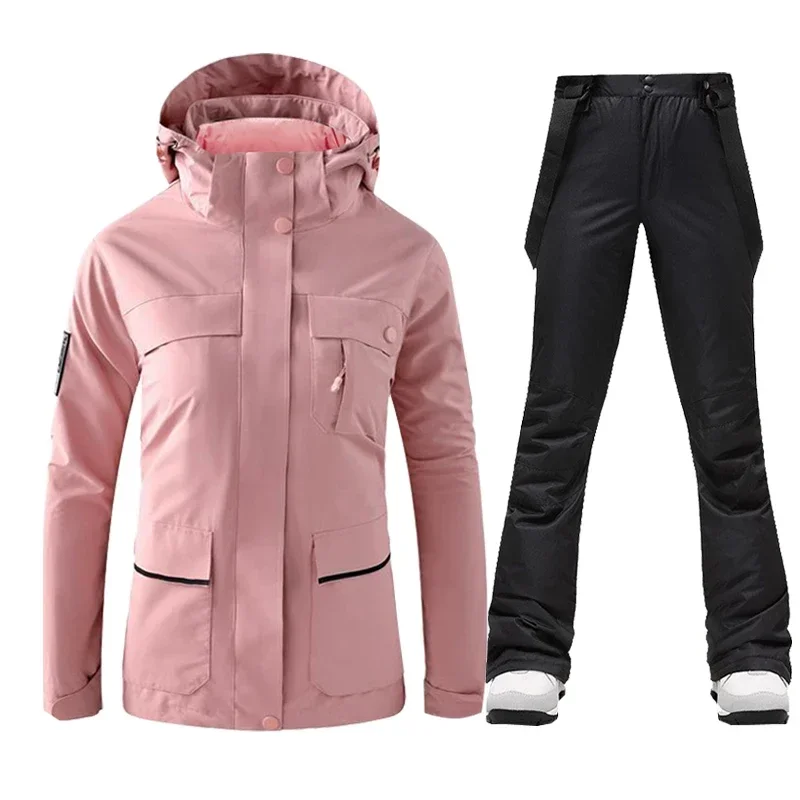 Ski Down Jackets Women Ski Suit Winter Warm Skiing Snowboard Clothes Waterproof Outdoor Female Snow Jackets + Strap Pants Brand