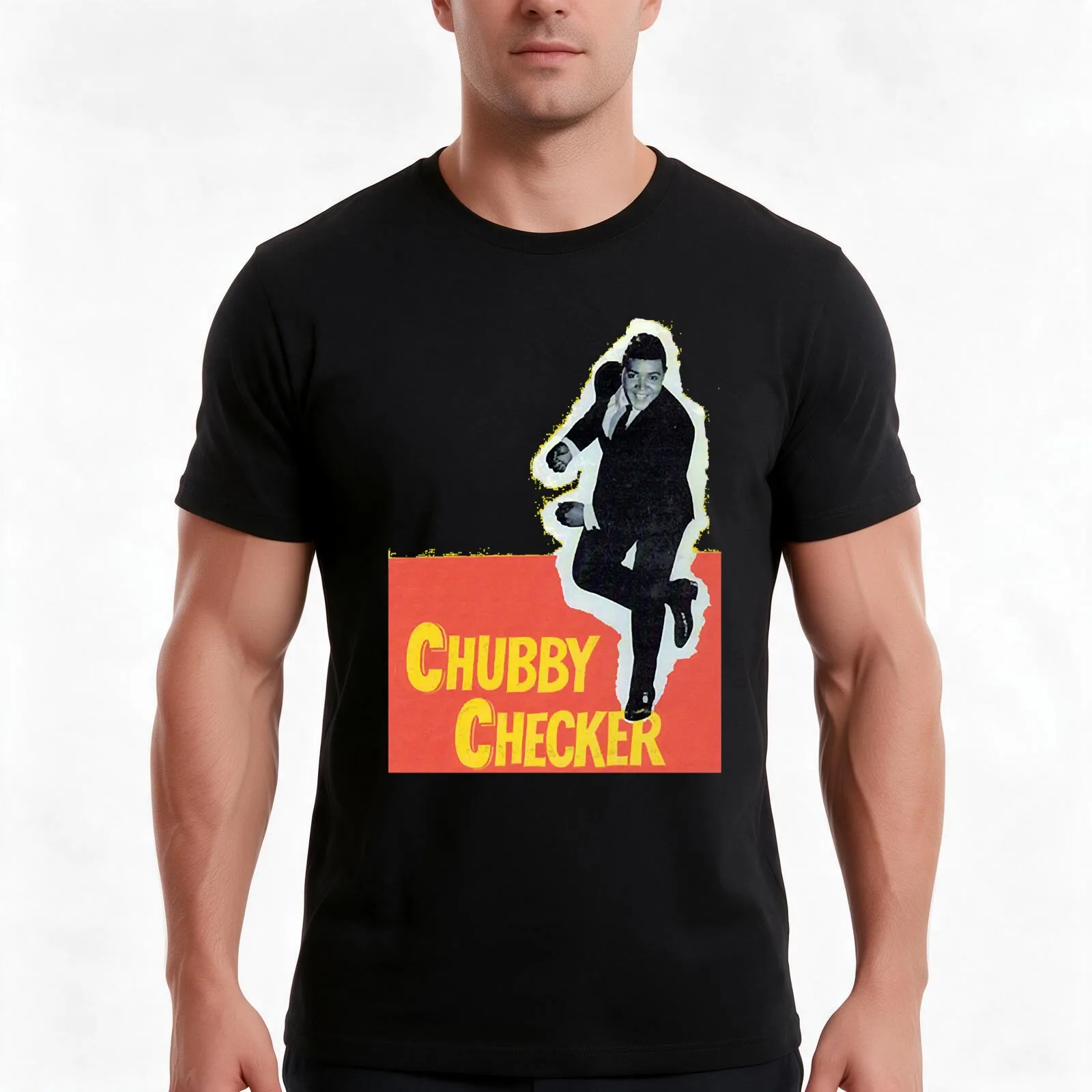 Chubby Checker T-Shirt, Summer Casual Cotton Tee, Oversized Streetwear Tops, Vintage Graphic Print, Loose Fit Short Sleeve