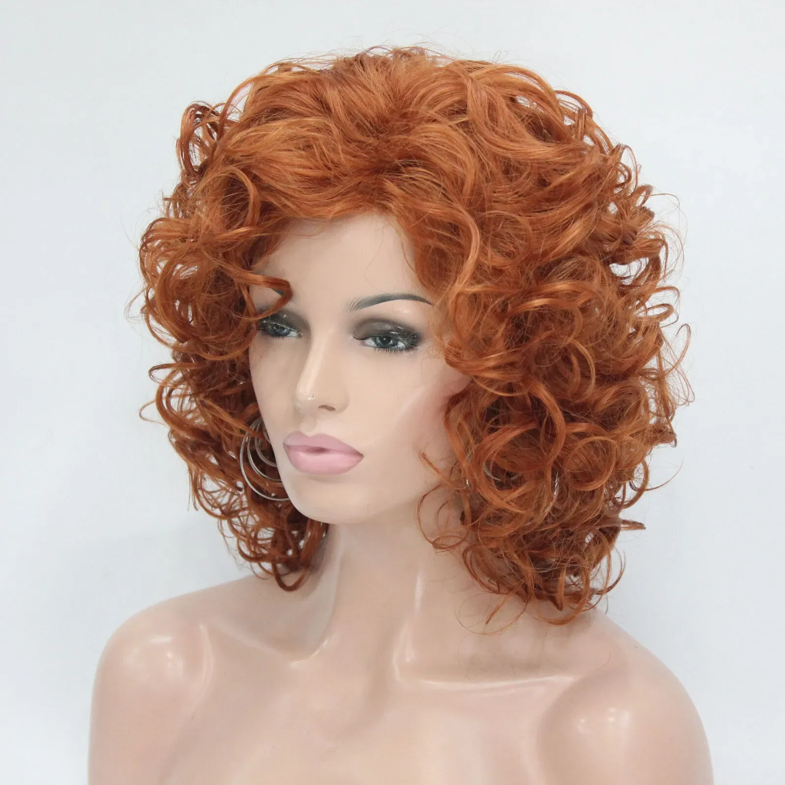 New Fashion 40cm Length Orange Brown Curly Synthetic Hair Women's Cosplay Wig