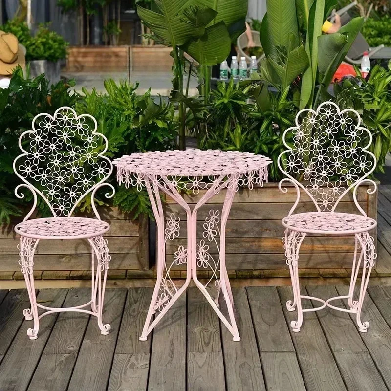 Iron Garden Furniture Sets Simple Coffee Balcony Table and Chair Set Outdoor Open-air Courtyard Sun Protection Table and Chair