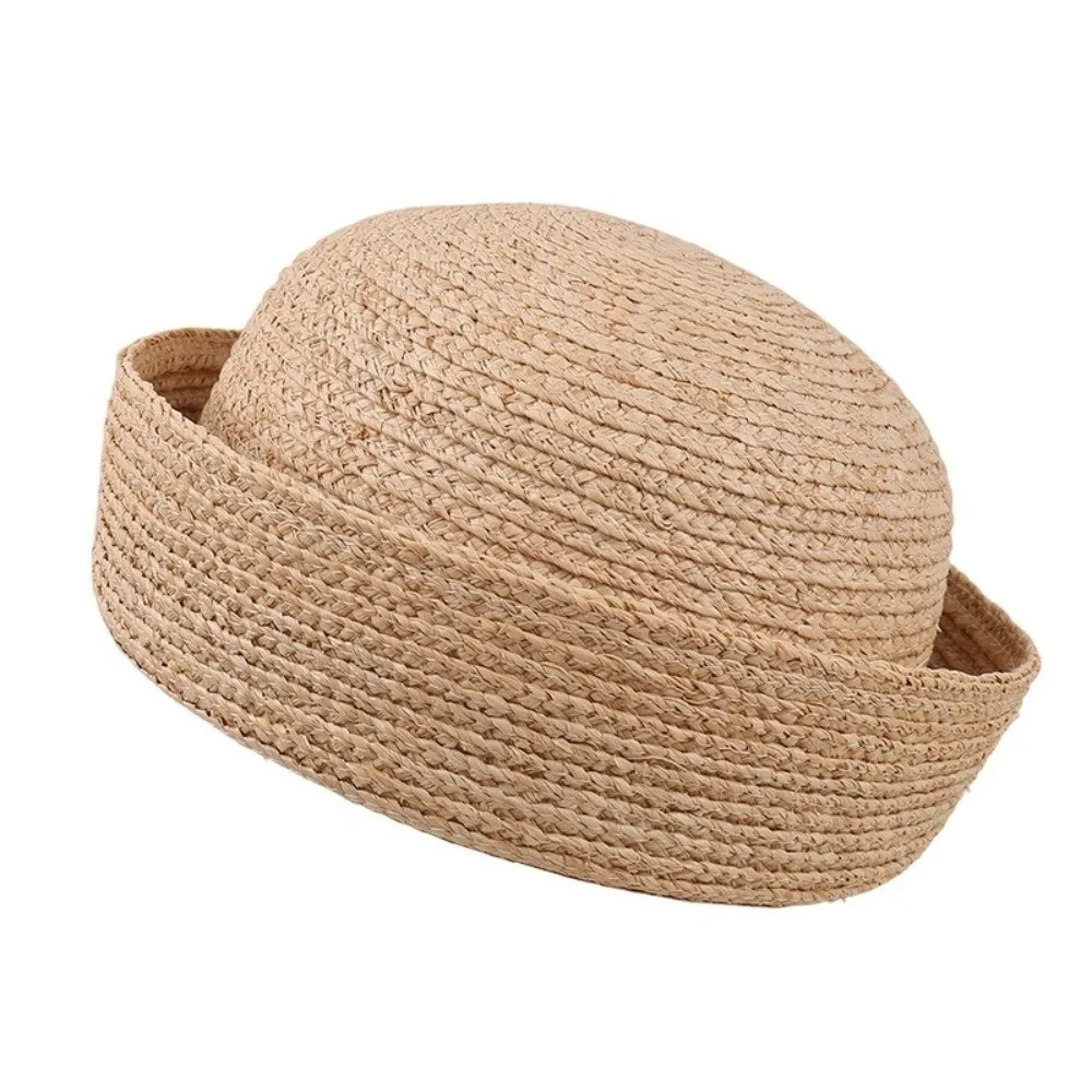 New Solid Women's Straw Pillbox Hat Round Shape Structured Crown Brimless Cap Vintage Style Painter Hat Daily Wear
