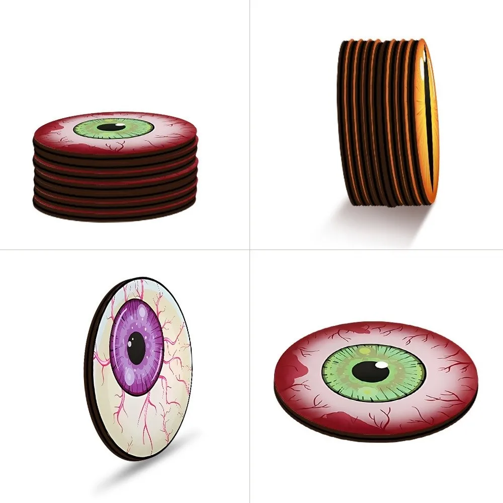 6pcs Funny Non-slip Halloween Coasters Heat-Insulating Soft Bloodshot Eyeball Coaster Wooden Cat Eyes Cup Mat Restaurant