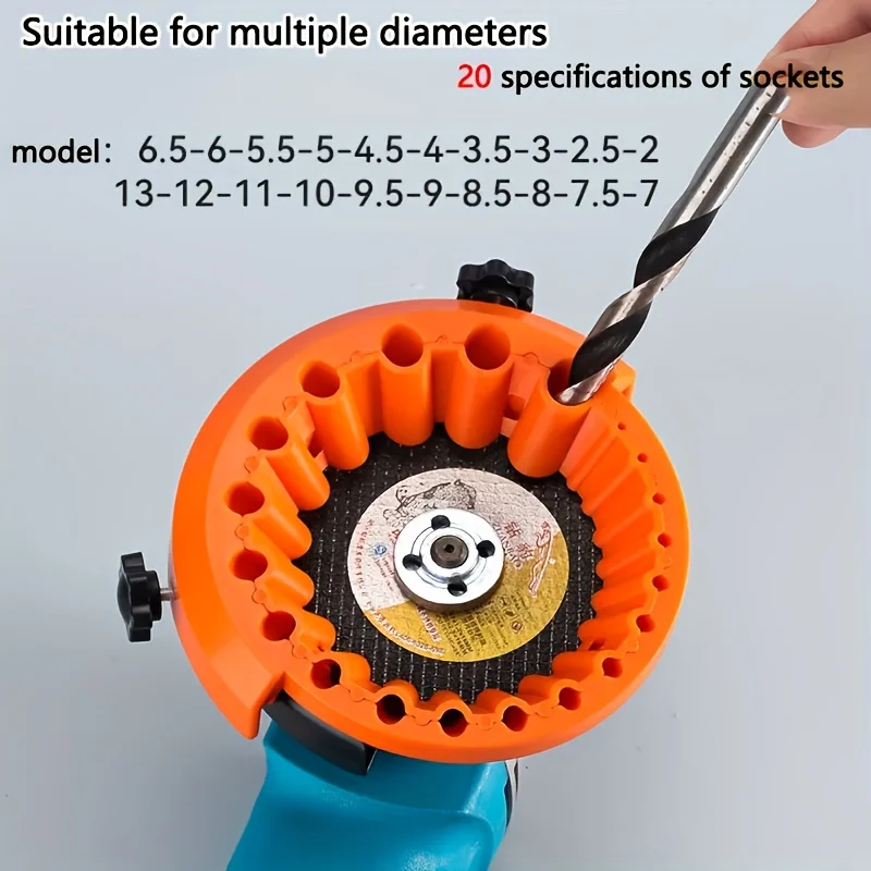 Manueller Bohrerschärfer – Kunststoff-Schleifbefestigung für 2 bis 13 mm Bohrer, verlängert die Bohrerlebensdauer, orangefarbenes und schwarzes Design – Detail 6