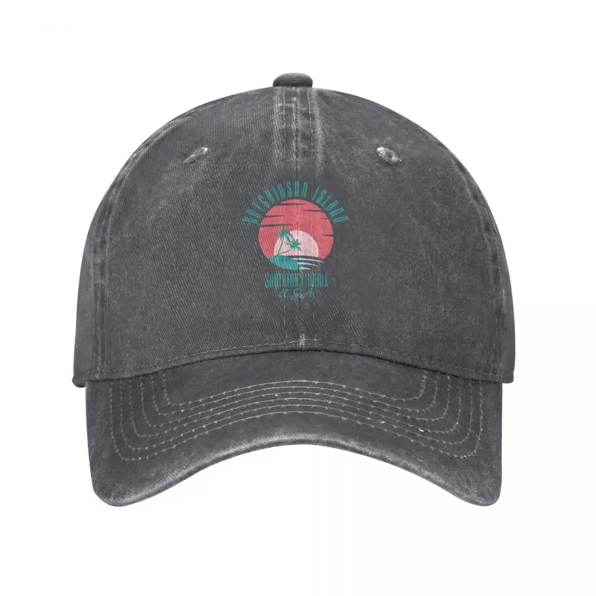 

Retro Eighties Hutchinson Island Southern Florida, Pastel Green Text- Vacation / Beach Baseball Cap
