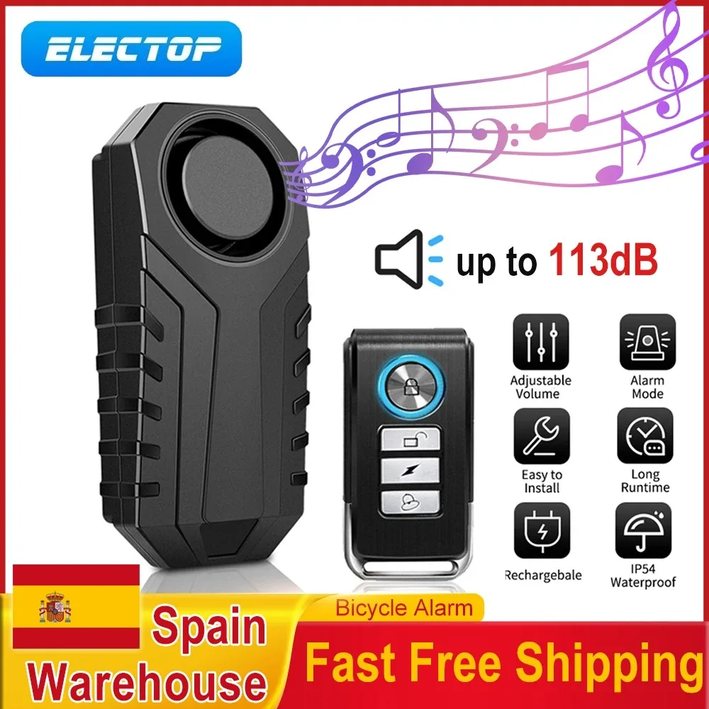 ELECTOP alarma inalámbrica para bicicleta, Control remoto, impermeable, 110dB, antirrobo, protección de seguridad para motocicleta eléctrica, Scooter