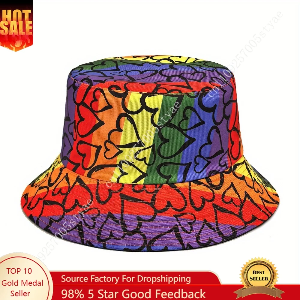 

LGBT Rainbow Print Hat Men Women Bucket Hats Packable Fisherman Cap Fashion Sunhat Dad Hat Trucker Caps for Beach Travel