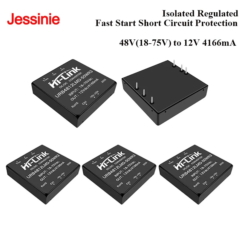 URB4812LMD-50WR3 50W DC-DC Converter 18-75V Wide Input to 12V Isolated Regulated Fast Start Short Circuit Protection
