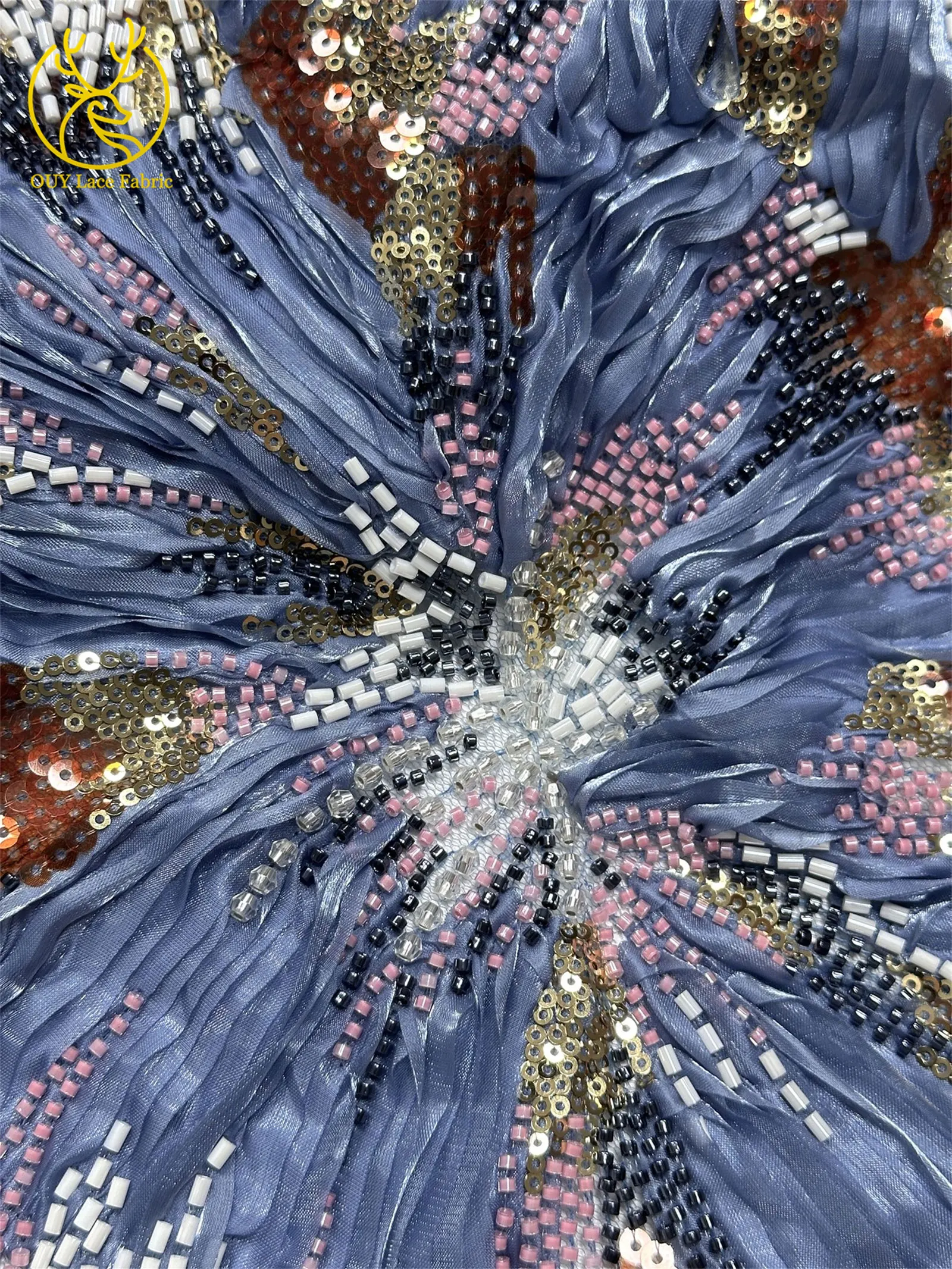 Neues Design Afrikanischer Perlen-Spitzenstoff 2026 Hochwertige 3D Französische Nigerianische Pailletten-Netztüllspitze für Damen-Partykleider zum Nähen – Detail 24