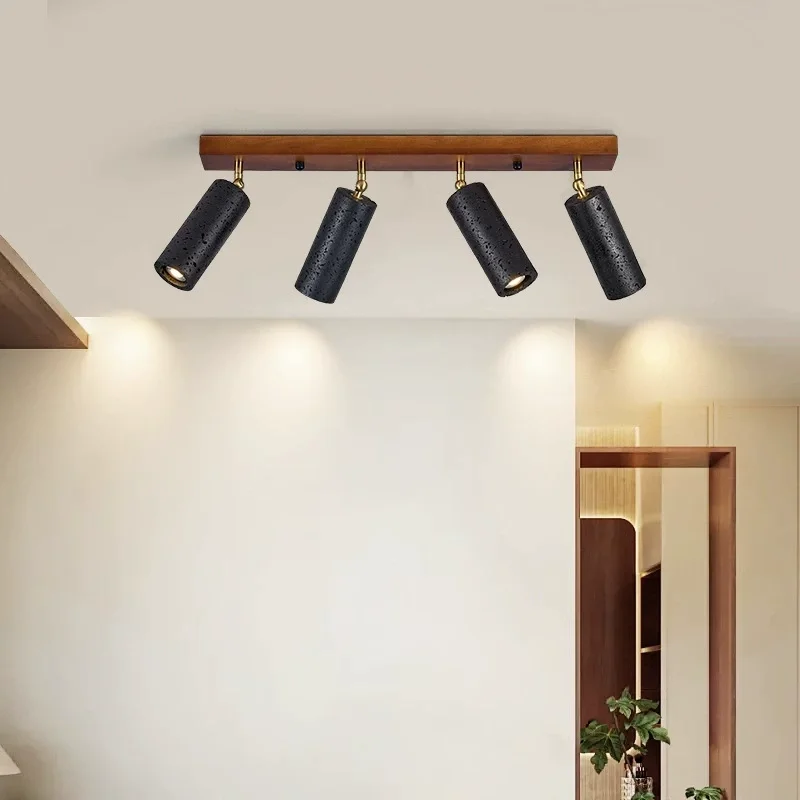 Japanese Natural Black Yellow Cave Stone LED Ceiling Spotlight Indoor Living Room Restaurant Bar Clothing Art Decor Ceiling Lamp