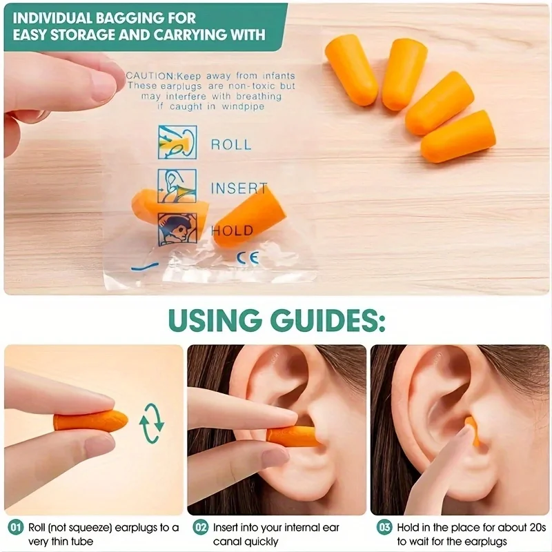 30/60/100PCS  Noise Cancelling Ear Plugs Reusable Noise Reduction Protection Sound Insulation Ear Plugs for Sleep Study Work