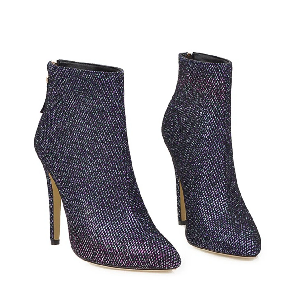 

BLXQPYT Женские ботильоны, модные элегантные блестящие ботильоны с острым носком, высокие каблуки с молнией сзади, осень-зима, теплые, большой размер 46 1015