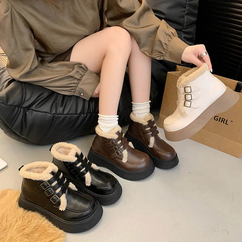 أحذية الثلوج، أحذية قصيرة من صوف الضأن بنعال سميكة، مبطنة بالصوف للدفء، أحذية قطنية متعددة الاستخدامات، شتاء، M390