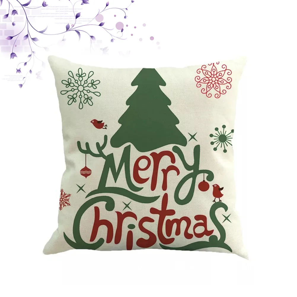 

Throw Pillow Case Christmas Linen Fabric Wear-Resistant Decorative Cushion Slipcover for Sofa Couch Bed Chair