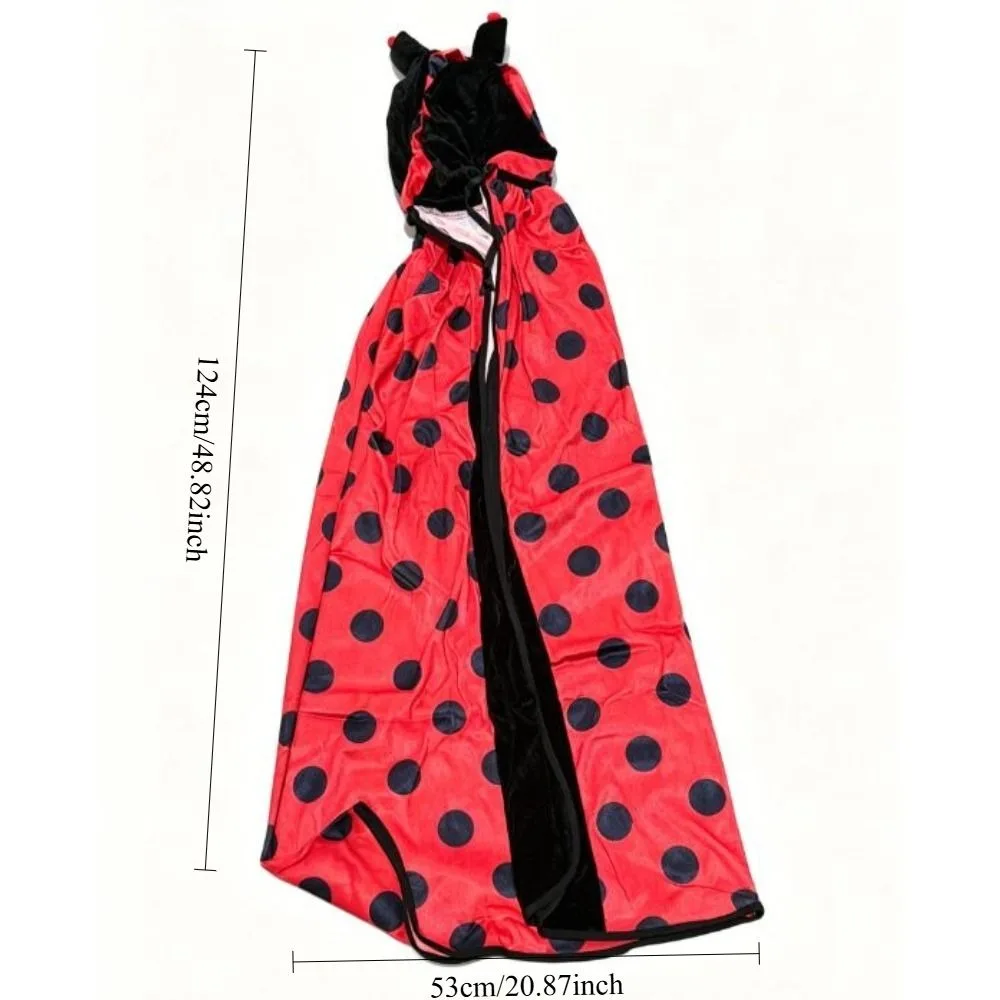 PESENAR Vibrant Red Ladybug Cape with Black Dot Pattern Lightweight Cosplay Costume Accessory,Perfect for Ladybug-Themed Parties