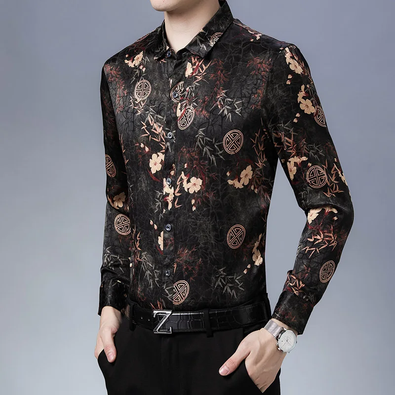 2025 Spring and Autumn Long Sleeve Men's Fashion Shirt Loose Casual Men's Tops All-match Business Printed Shirt Trend