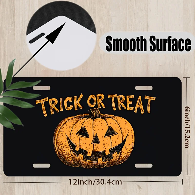 2D Flat - [Enable ] 2D Flat1pc Fit for All Frame Pumpkin License Plate Cover with Trick Or Treat Light & Candy/W Magic Design -
