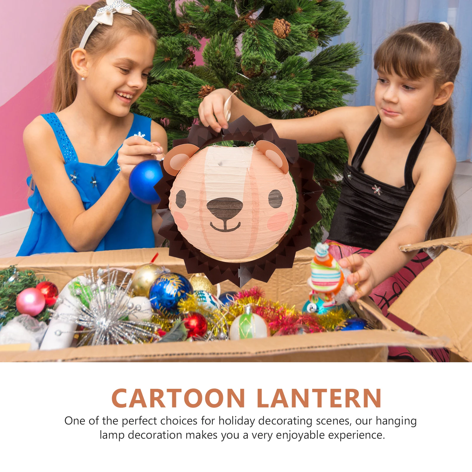

2Pcs Cartoon Lion Lanterns Animal Pattern Kids Hanging Decorations Festival Ornaments Holiday Color Paper Party Supplies