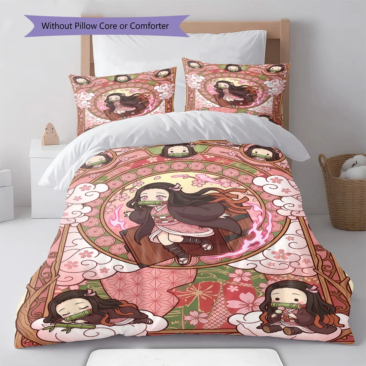 Nezuko Kamado Comforter Cover Duvet Cover Bedding Set Soft Quilt Cover Bedroom Home Decor Anime -QJY