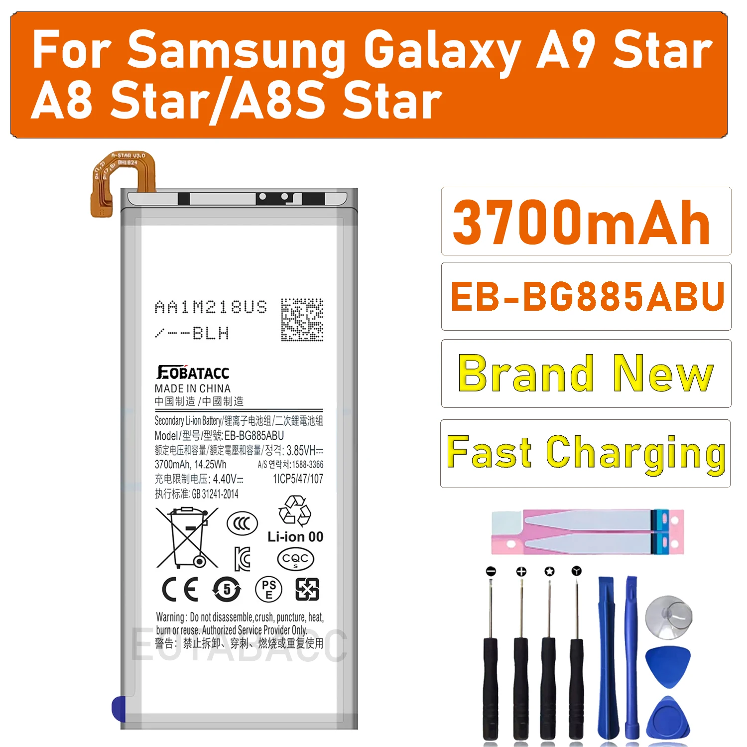 

2025 YEARS EOTABACC High Quality EB-BG885ABU Battery For Samsung G885 /Glaxy A9 Star/A8 Star/A8S Star/G8850 Battery+Tools