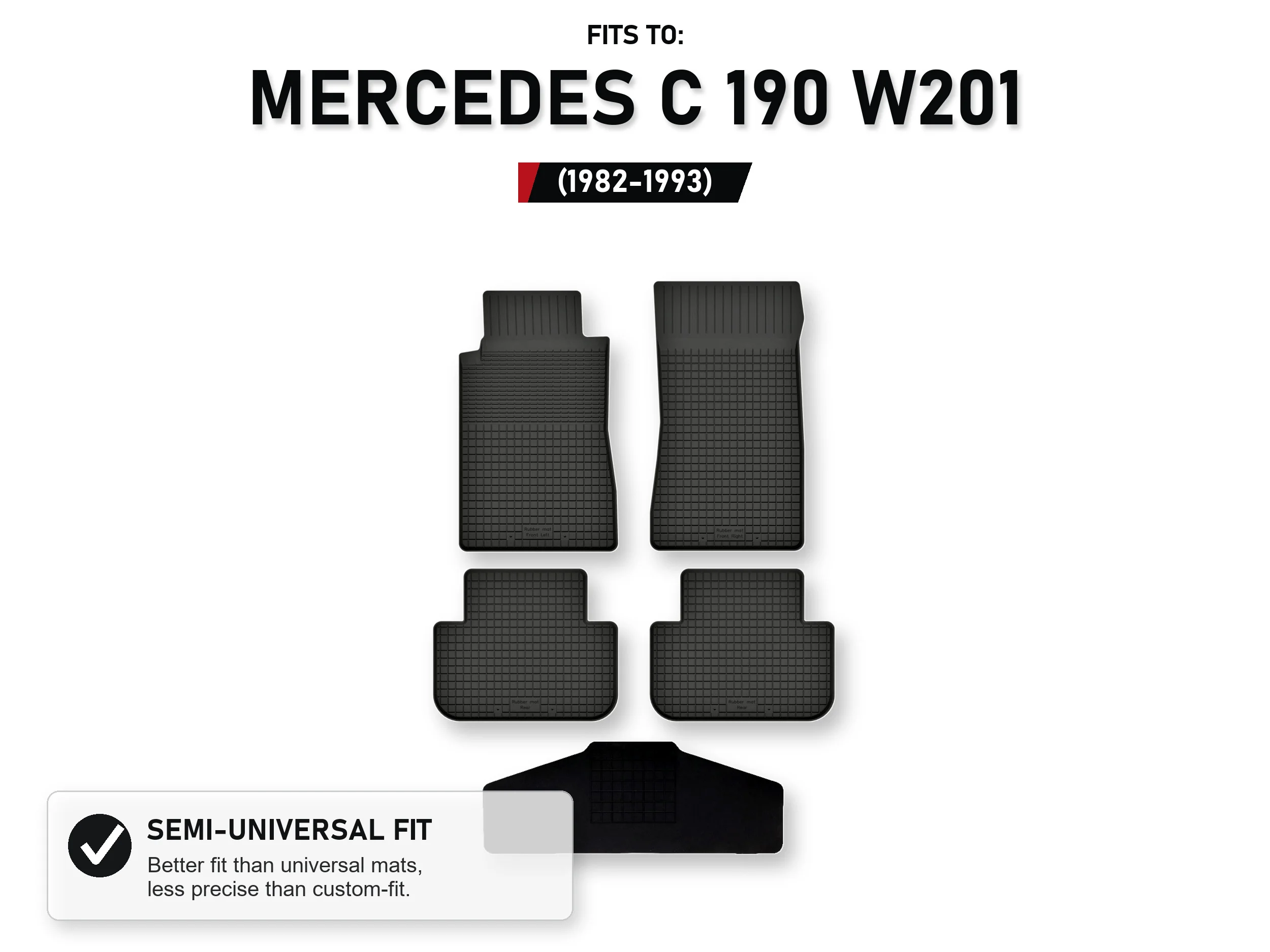 Automatten met tunnel voor: Mercedes C 190 W201 1982-1993 5 stuks