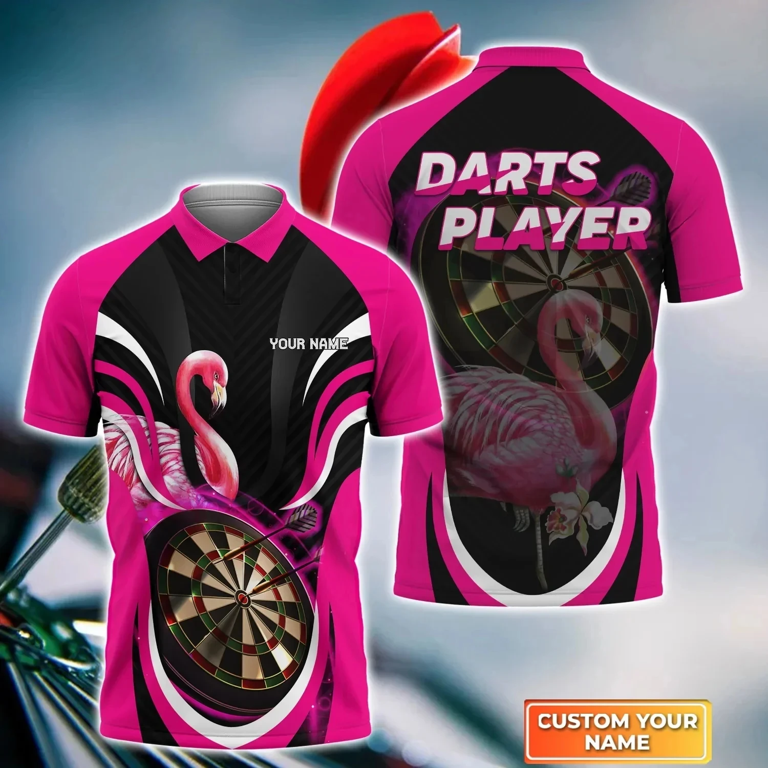 New custom name dart player 3D printed men's polo shirt unisex summer street casual sports short sleeved polo shirt top K004 image 2
