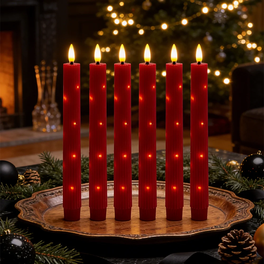 LED Flameless Candles Red Paraffin Wax String Lights Flickering Safe Smokeless for Valentine's Day Wedding Decor Romantic Gift
