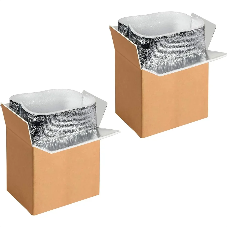 Confezione da 2 scatole di spedizione isolate con rivestimento in foglio di alluminio Scatole di spedizione per imballaggio freddo con isolamento termico per polistirolo riutilizzabile Coo