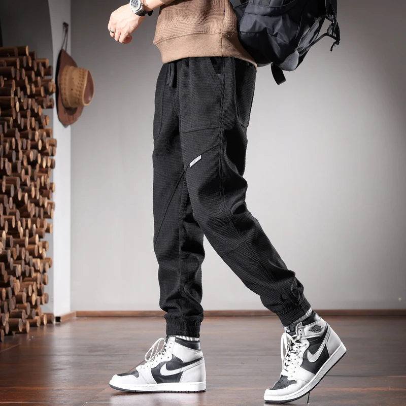 Autumn Black Baggy Pants Men Casual Sports Elastic Waist Drawstring Jogging Trousers