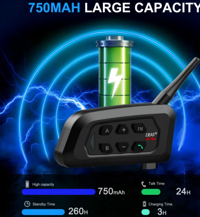 Ejeas V4 Plus 4-Fahrer-Kommunikations-Intercom Motorradhelm BT-Intercom