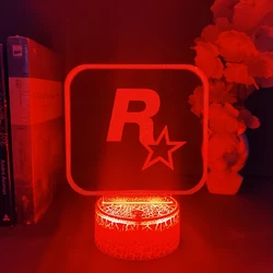 Grand Theft Auto V Game LOGO Rockstar 3D LED Neon Night Light Bedroom Bedside Decoration Birthday Gift for Friend Fans Lava Lamp