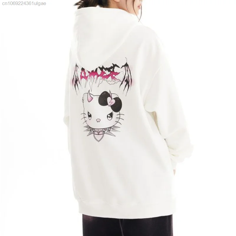 Imagem -02 - Hoodies Sanrio Hello Kitty Cartoon para Mulheres Moletons Fofos do Diabo Cabolsa com Zíper Cardigã com Capuz Roupas Y2k Tops Coreanos Novo Outono