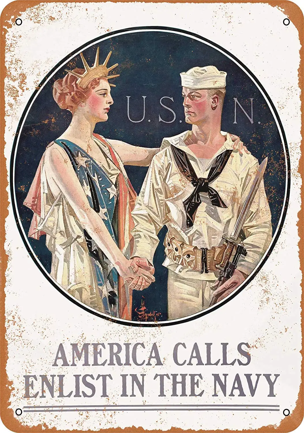 Isaric Tin Sign 1917 Enlist in The U.S. Navy - Vintage Metal Sign 8 x 12 Inches