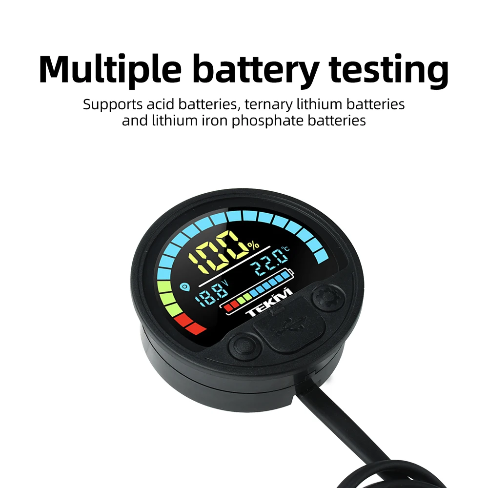 Upgraded USB+Type-C Interface Output Digital Voltage Battery Level Indicator With Temp Sensor for Lithium/Acid/ LiFePO4 Battery