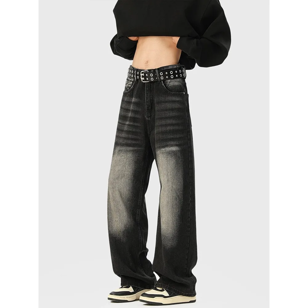 

Винтажные джинсовые брюки High Street, мужские джинсы, осень 2022, хлопковые потертые мужские джинсы, прямая повседневная мужская одежда, свободные широкие джинсовые брюки