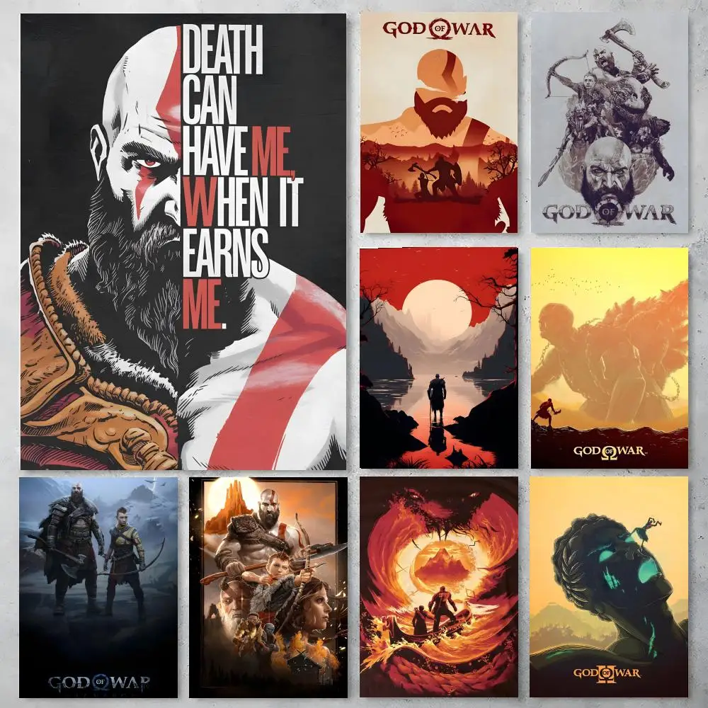 Game God of War Ragnarok Poster Self-adhesive Art Waterproof Paper Sticker Coffee House Bar Room Wall Decor