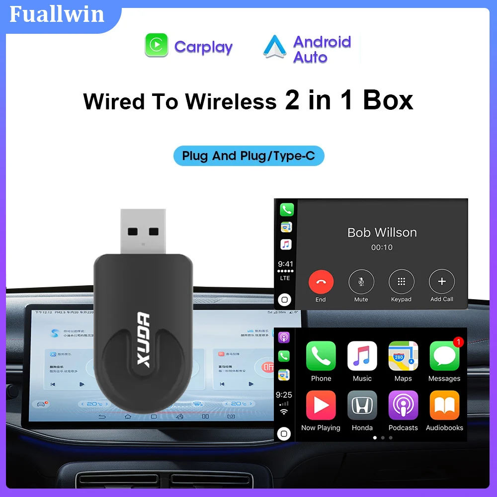 

Mini Wireless Carplay Android Auto Car Adapter 2 in 1 Car Smart AI Box Auto Connect Wired to Wireless Plug and Play Fast Connect