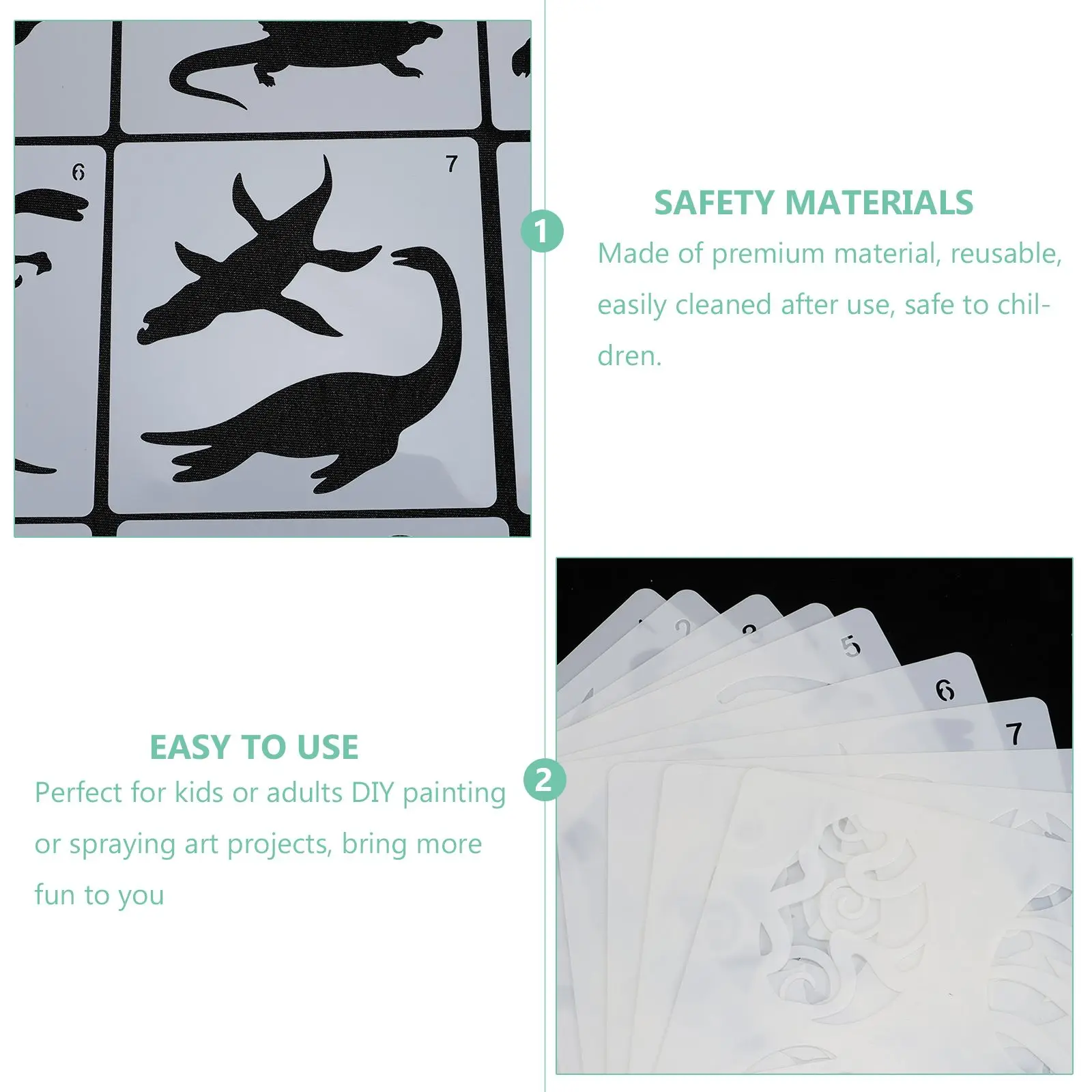 10pcs Dinosaur Art Painting Template Reusable Kids Crafts Stencils DIY Smooth Surface Safe Durable Creative Patterns